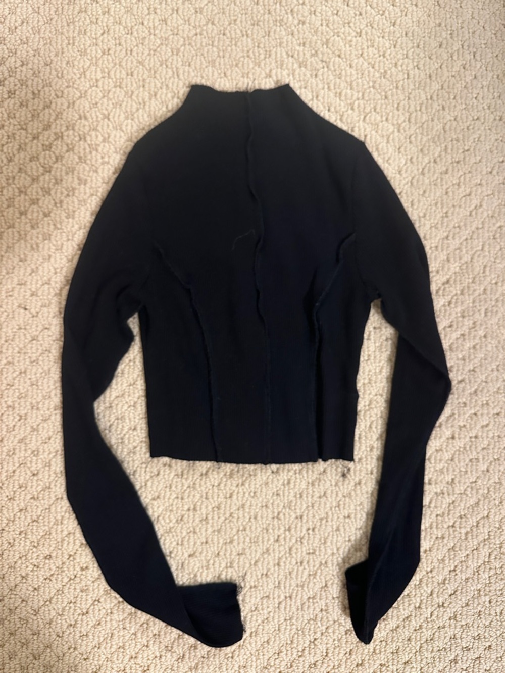 Black Cropped Tight Ribbed Mock Neck Sweater